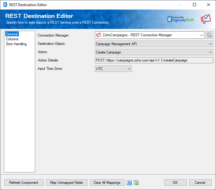 Zoho Campaigns Destination Component